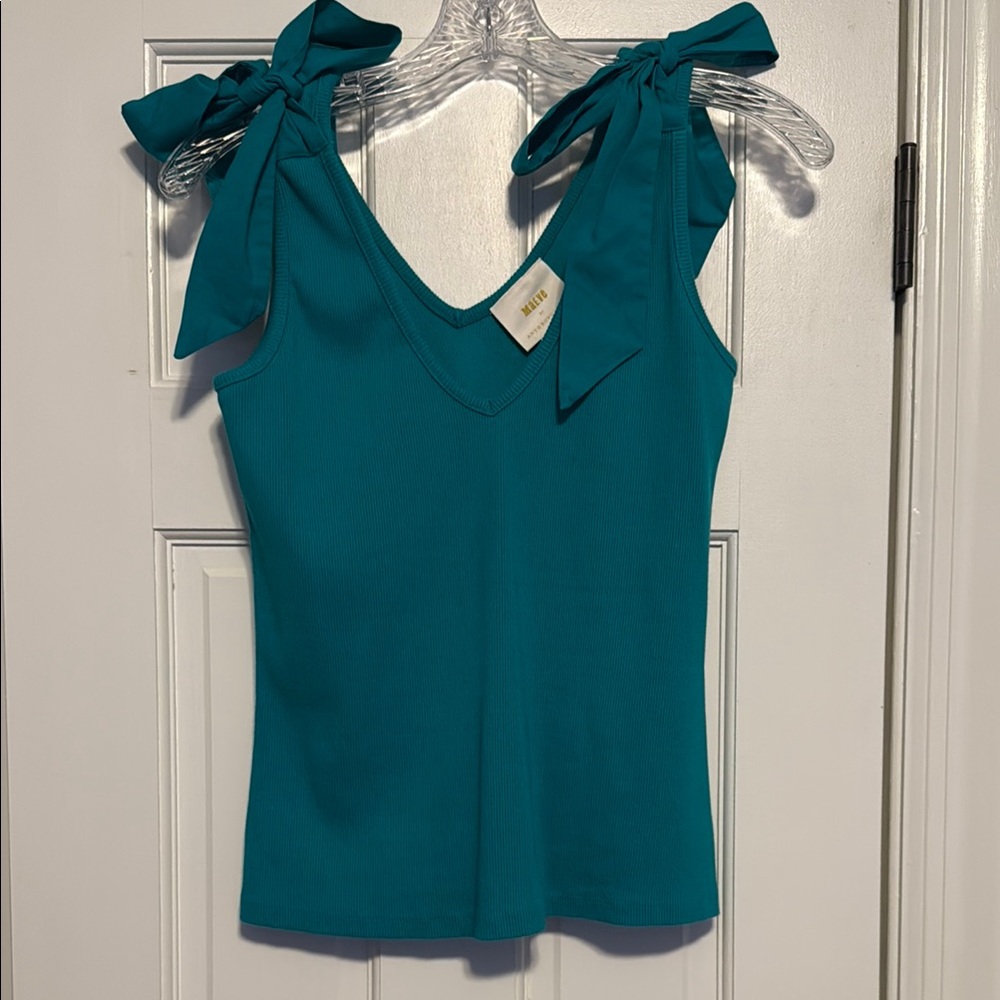 Anthropologie Maeve Teal Sleeveless Top with Bow Straps